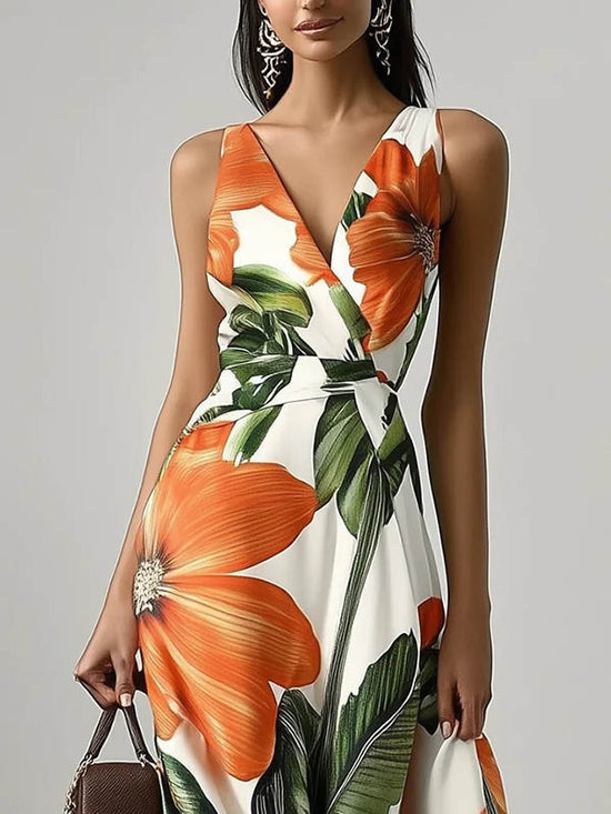 Printed Girdle Oversized Swing Dress