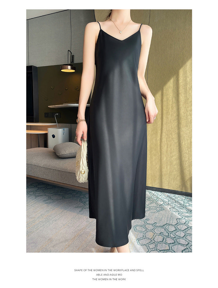 Spring And Summer New Silk Satin High-grade Suspenders Dress Women