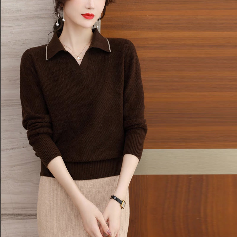 Spring And Autumn New Polo Collar Top Western Style Fashion Sweater