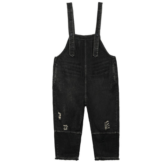Fashion Distressed Denim Strap Pants