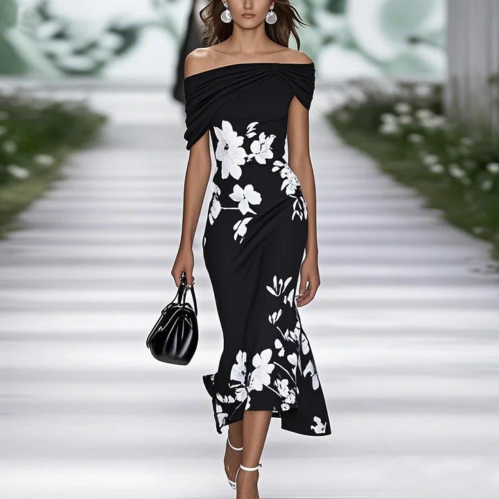New Flower Elements Elegant Light Shoulder Short Women's Dress