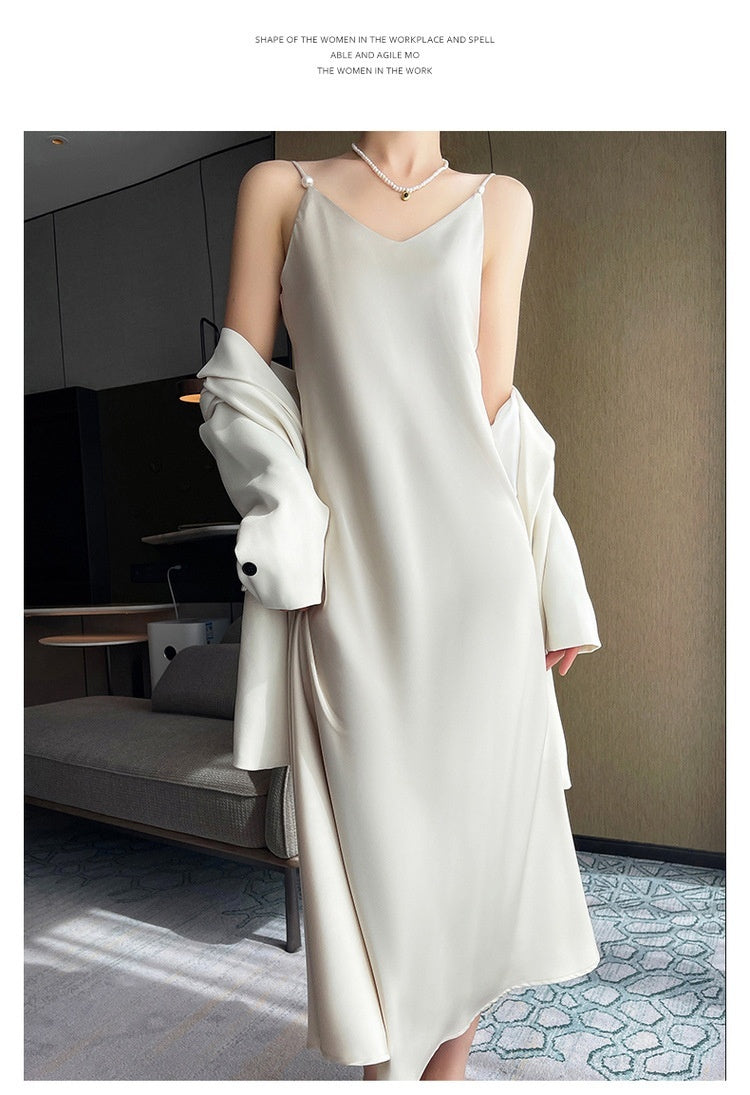Spring And Summer New Silk Satin High-grade Suspenders Dress Women