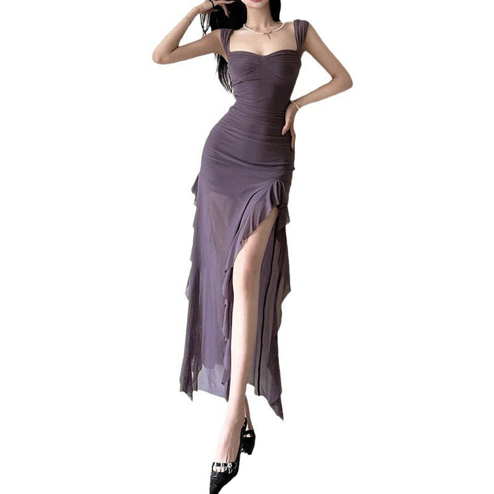 Spring New Women's Sexy Hot Girl Strap Tube Top Split Sheath Long Dress