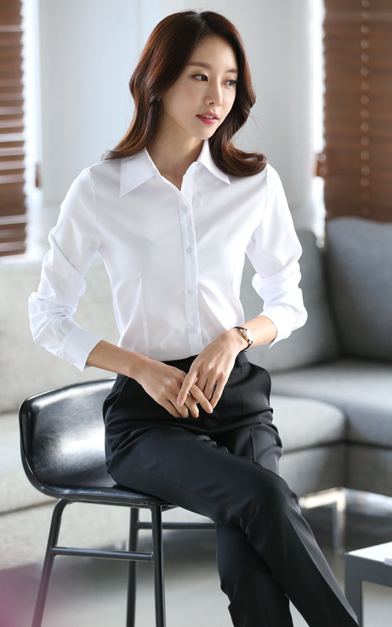 Spring And Autumn White With Printed Pattern Striped Shirt Women's Long-sleeved Slim-fit Printed Women's