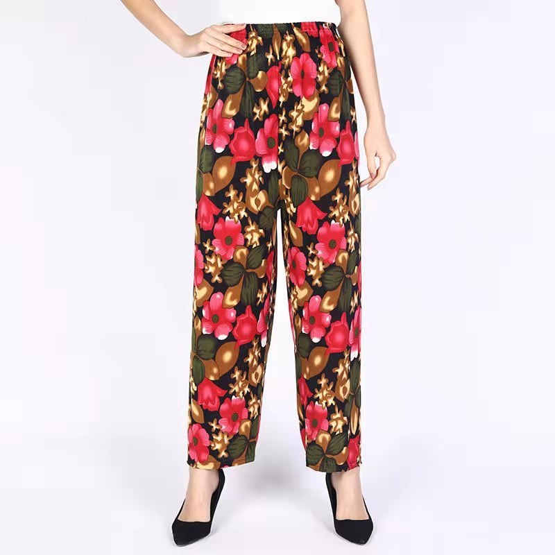 Ice Silk Wide-leg Pants Middle-aged And Elderly Loose Flower Pants