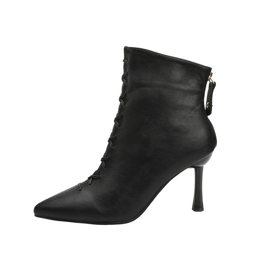 Fashionable And Simple Stiletto Heel Zipper Pointed Sexy Short Boots