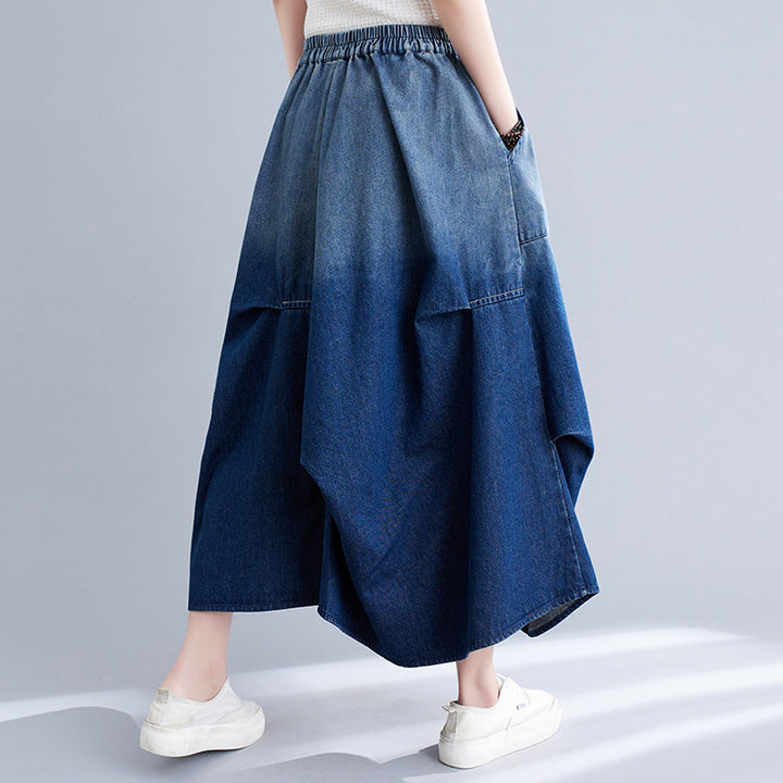 Gradient Color Denim Skirt For Women