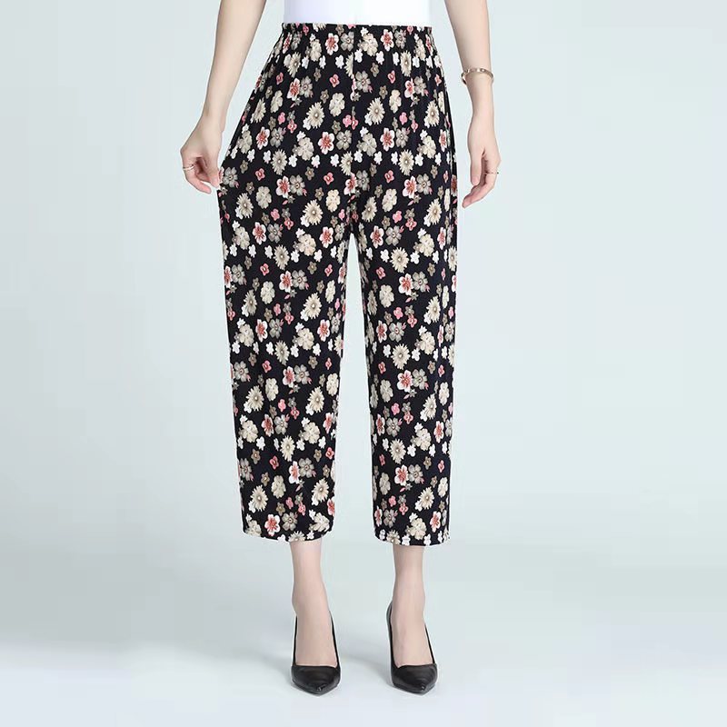 Ice Silk Wide-leg Pants Middle-aged And Elderly Loose Flower Pants