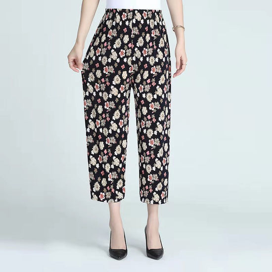 Ice Silk Wide-leg Pants Middle-aged And Elderly Loose Flower Pants