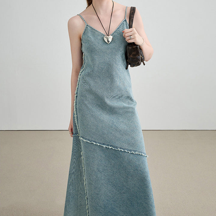 Women's Slim Waist Denim Suspender Dress