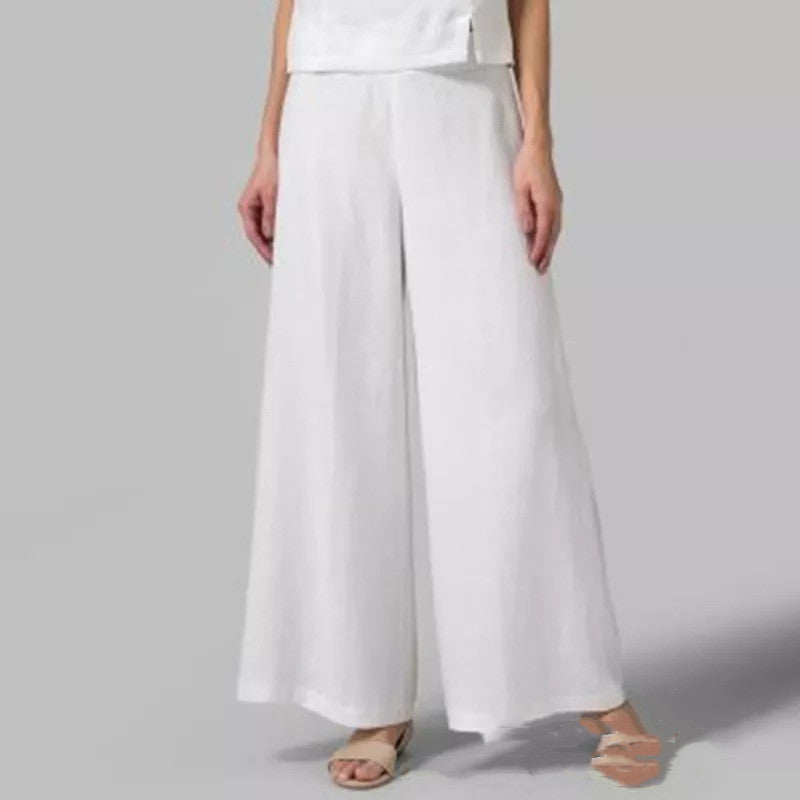 Loose Casual Women's Elastic Waist Flared Pocket Wide Leg Trousers