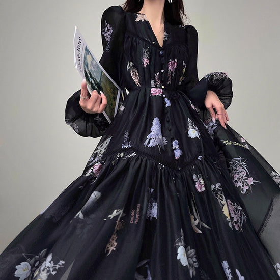 Women's Large Swing Skirt Printed Dress