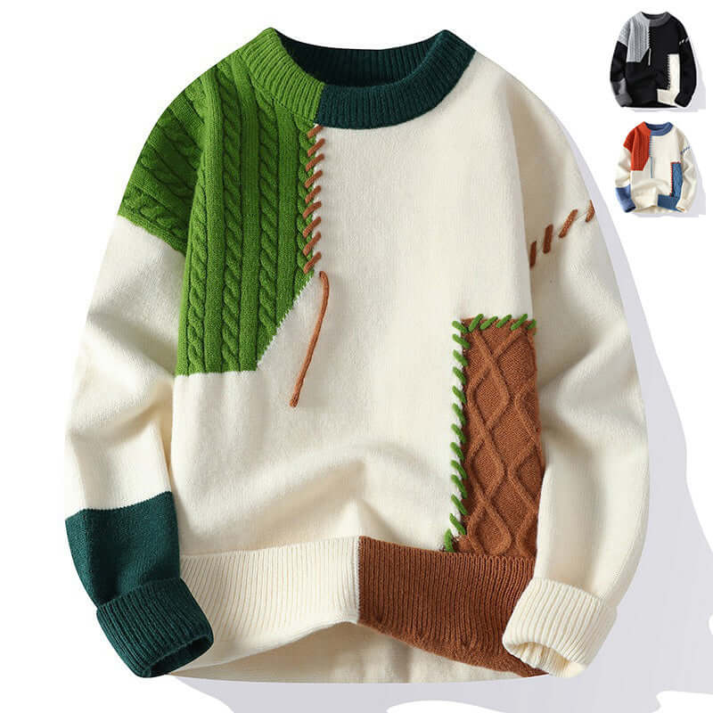 Colorblock Pullover Sweater Winter Fashion Long Sleeve Top Men's Clothing - Overview: Unique design, stylish and beautiful. Good material, comfortable wear. A variety of colors, any choice. Product information: Color: green, orange, gray Suitable for peop