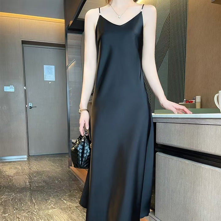 Spring And Summer New Silk Satin High-grade Suspenders Dress Women