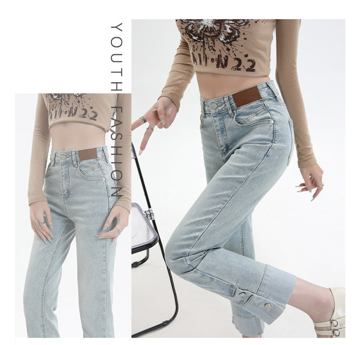 Jeans Women's Flanging Straight Pants