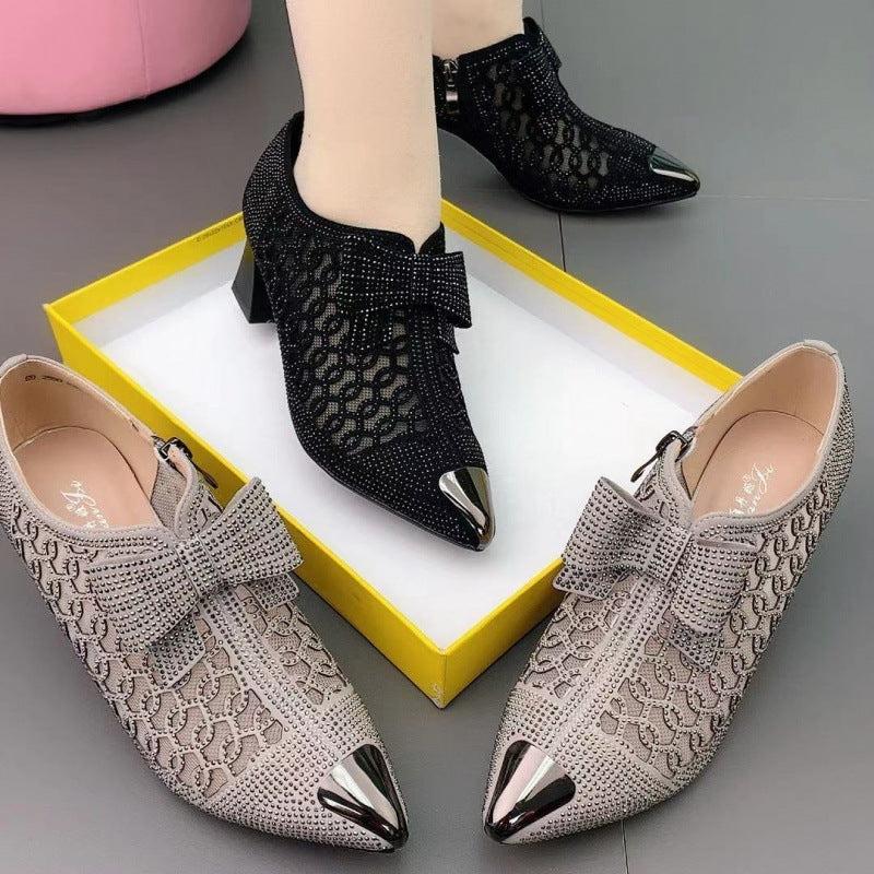 Women's All-match Chunky Medium High Heel Hollow Mesh Shoes