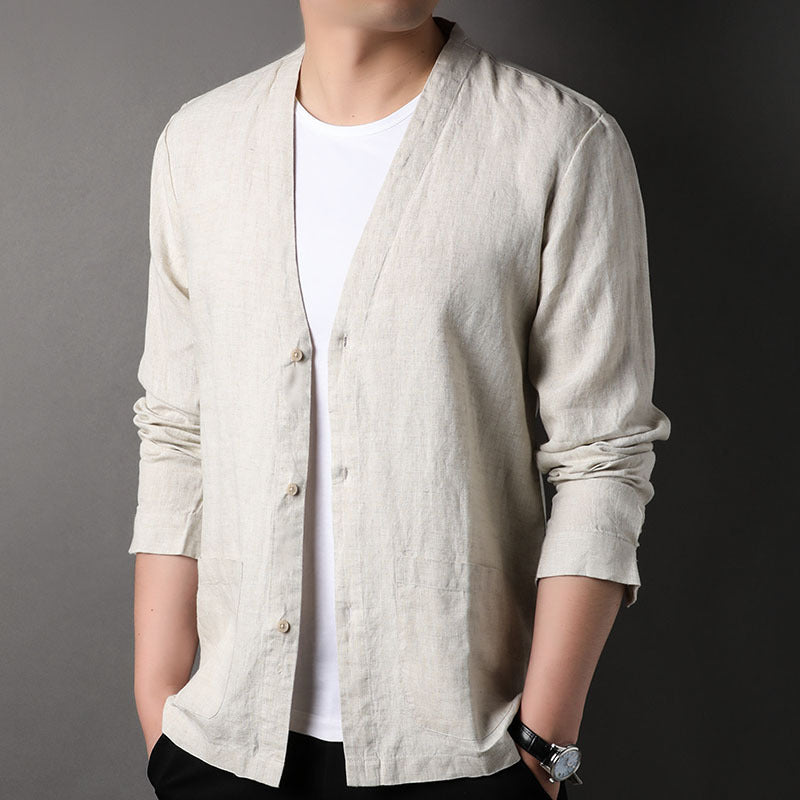 Long Sleeve V-neck Shirt Casual Outdoor Men's Tops