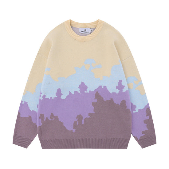 Color Contrast Patchwork Round Neck Sweater Men And Women Bf Idle Style