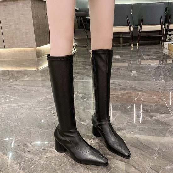 Long Boots Women's Boots Autumn And Winter New British Style Women's Shoes High-heeled Black Thick-heeled Retro Boots Pointed Knight Boots
