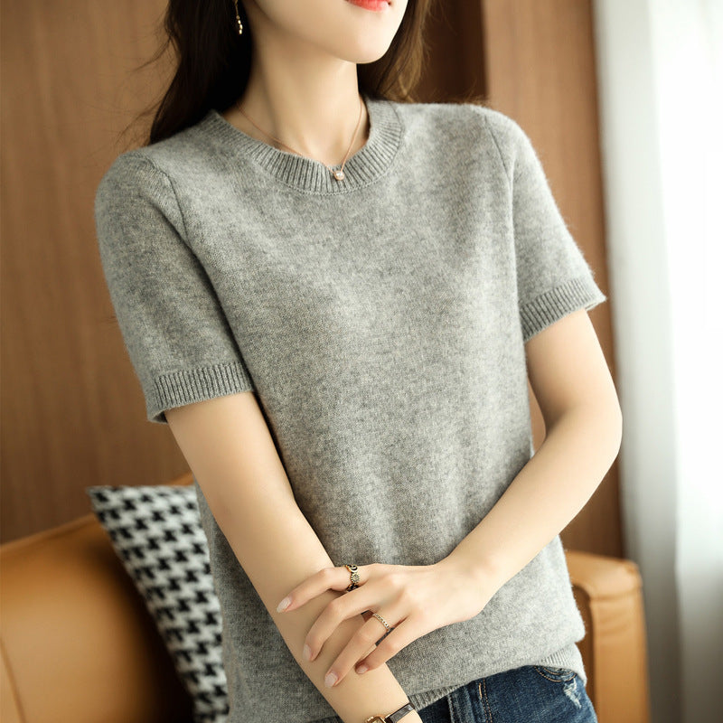 Slim-fitting Simple Bottoming Needle Sweater Top Round Neck Trend