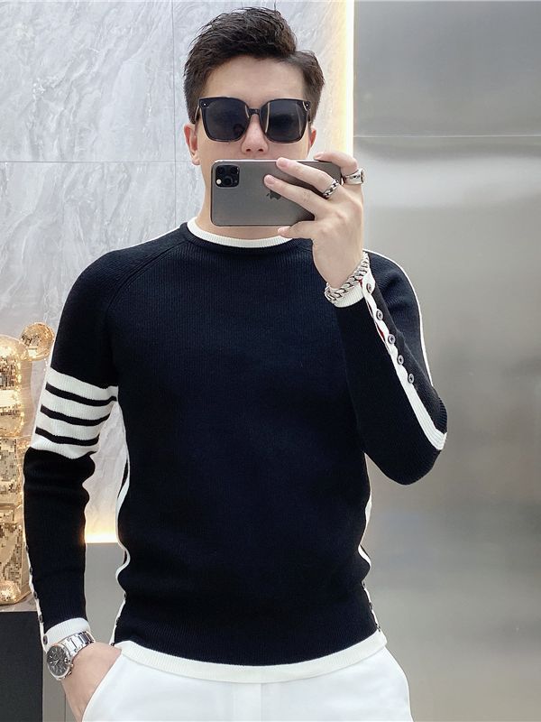 Simple All-match Round Neck Pullover Stripe Sweater Youth Fashion Trendy Long-sleeve Sweater Men