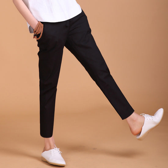 Women Loose Cotton And Linen Harem Cropped Trousers