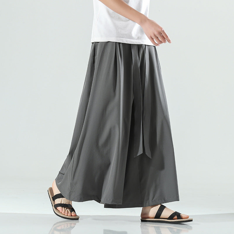 Chinese Style Summer Thin Wide-leg Pants Men's Large Size Loose Ice Silk Casual Pants