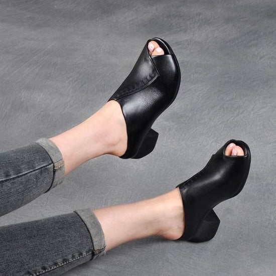Square Heel Peep-toe Slippers Women's Outer Height Increasing Sandals Pumps