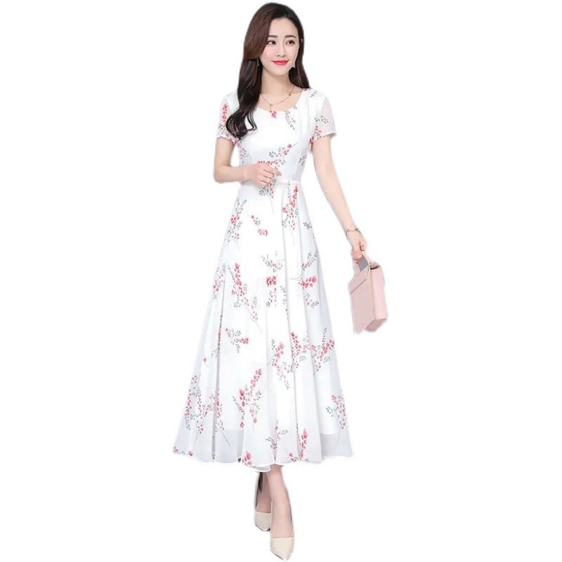 Fashionable Floral Short Sleeve Midi Dress Temperament