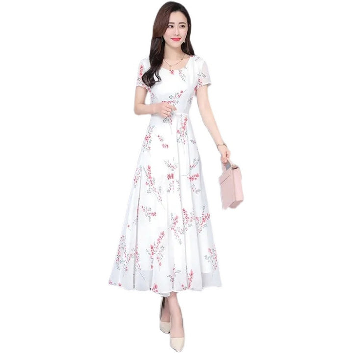 Fashionable Floral Short Sleeve Midi Dress Temperament