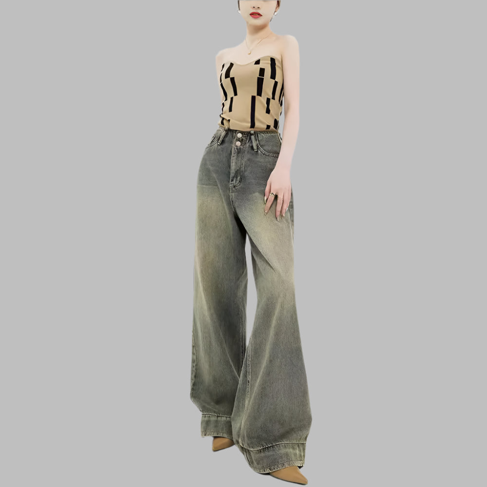 Retro Nostalgic Wide-leg Jeans For Women Summer