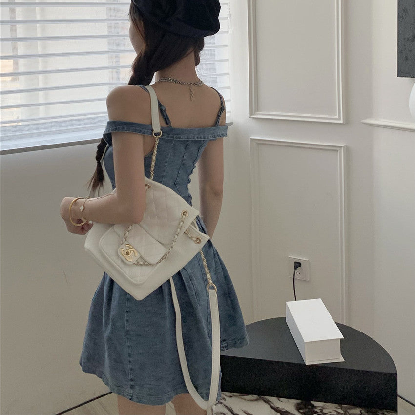 Women's Fashion Slim And Thin Waist-hugging Suspenders Denim Dress