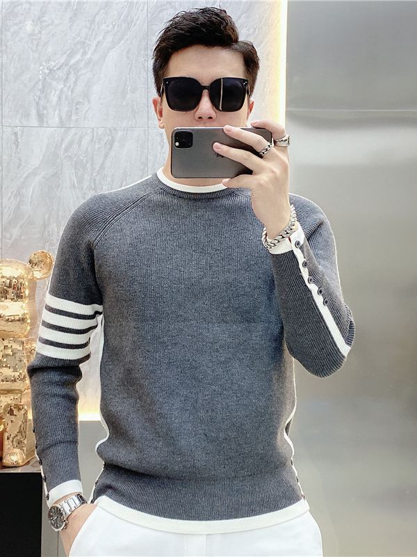 Simple All-match Round Neck Pullover Stripe Sweater Youth Fashion Trendy Long-sleeve Sweater Men