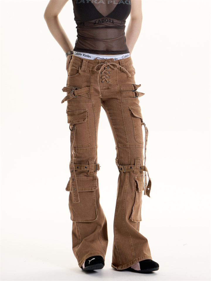 Retro Hot Girl Brown Cargo Jeans Women