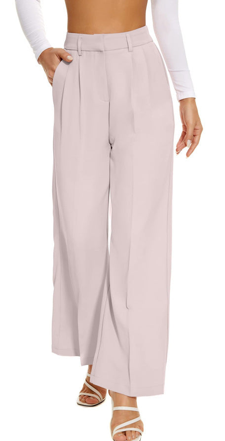 Commuter Drooping Slimming High Waist Pure Color Wide-leg Pants Casual Suit Pants