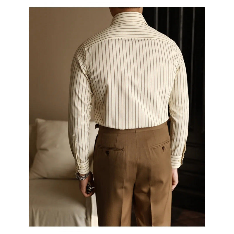 Men's Long Sleeve Fall Slim Fit Casual Striped Shirt