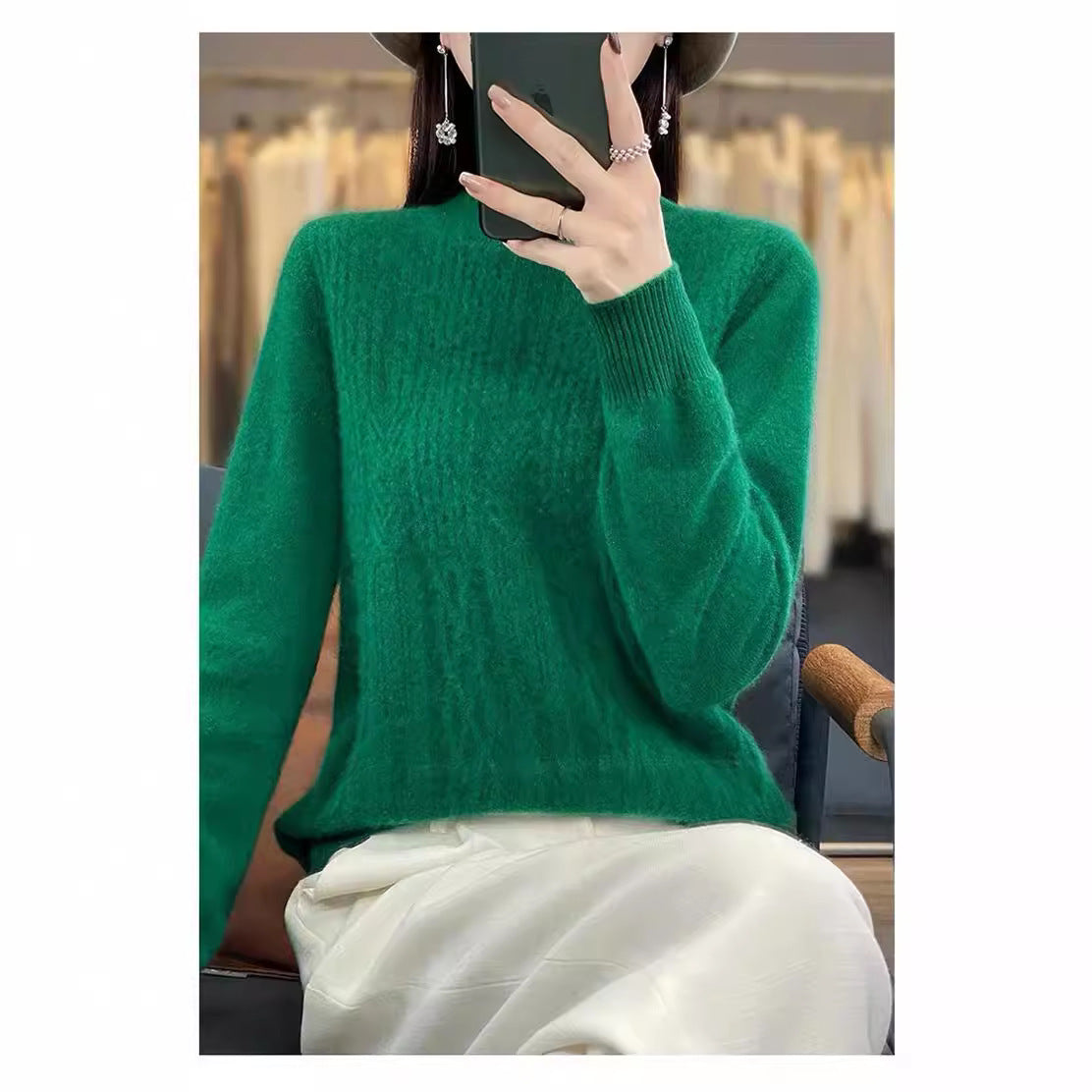 Autumn And Winter Mock Neck Sweater Fashion Pullover Solid Color Sweater