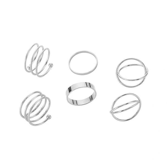 Geometric Cross Ring Retro Personality Six-piece Metal Set