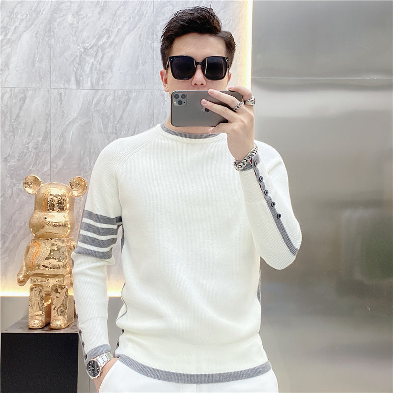 Simple All-match Round Neck Pullover Stripe Sweater Youth Fashion Trendy Long-sleeve Sweater Men