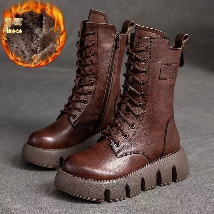 Women's Warm Casual Fashion All-matching Lace-up Cotton Boots
