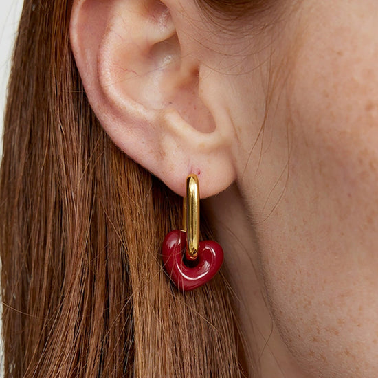 Titanium Steel Vintage Dripping Oil Red Love Heart Earrings Women