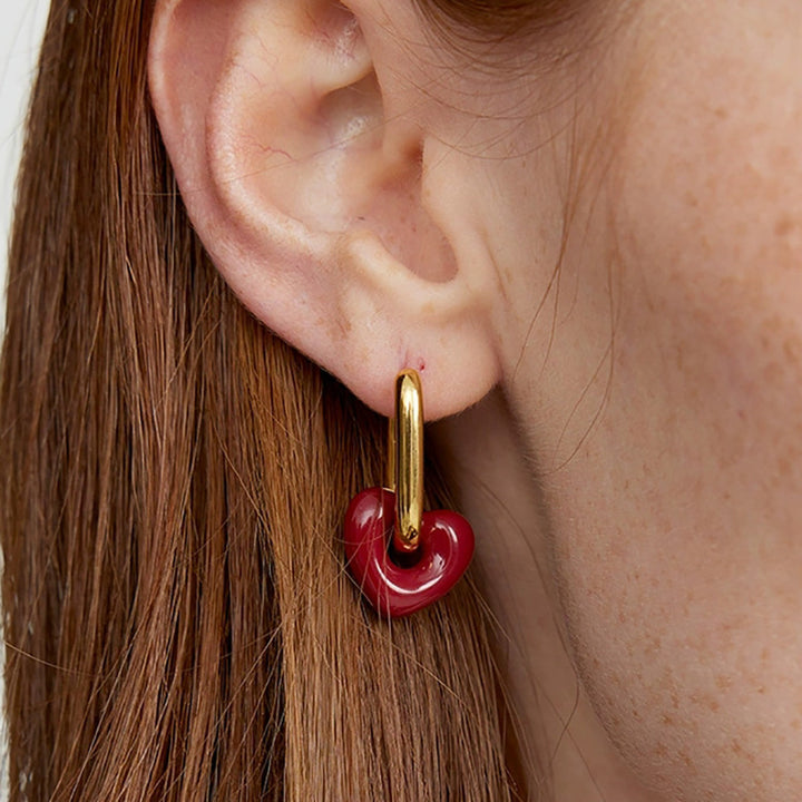 Titanium Steel Vintage Dripping Oil Red Love Heart Earrings Women