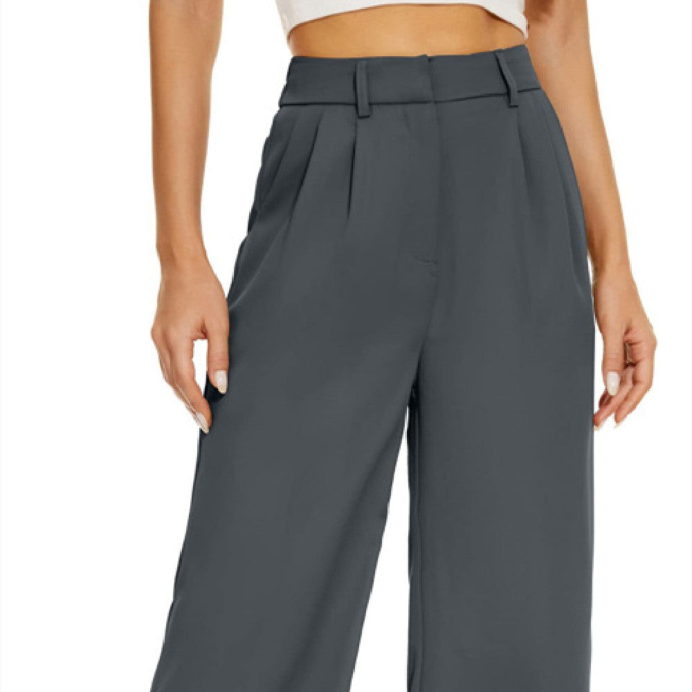Commuter Drooping Slimming High Waist Pure Color Wide-leg Pants Casual Suit Pants
