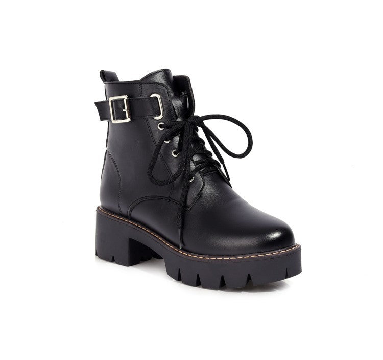Handsome Motorcycle Boots Martin Boots Belt Buckle Middle Heel