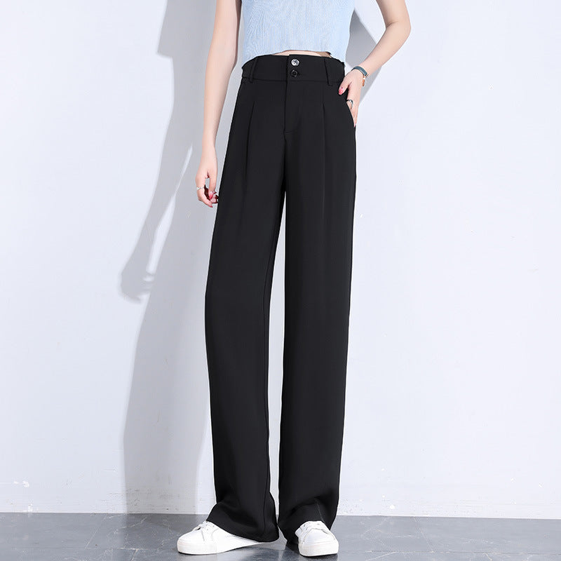 Women's Drape Straight High Waist Double Button Casual Suit Pants