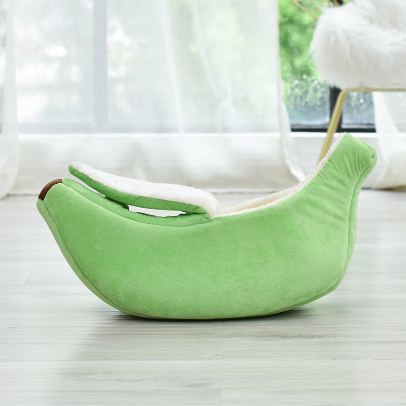 Removable And Washable Round Long Hair Cat's Nest Four Seasons Universal Banana Dog's Nest - Product information: Materials: cloth Product Category: Pet Nest Color: yellow, green Size: S, M, L, XL Packing list: Pet nest x1 Size Length * width * height/cm