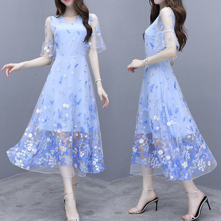 Women's Printed Ruffle Sleeve Mid-length Dress