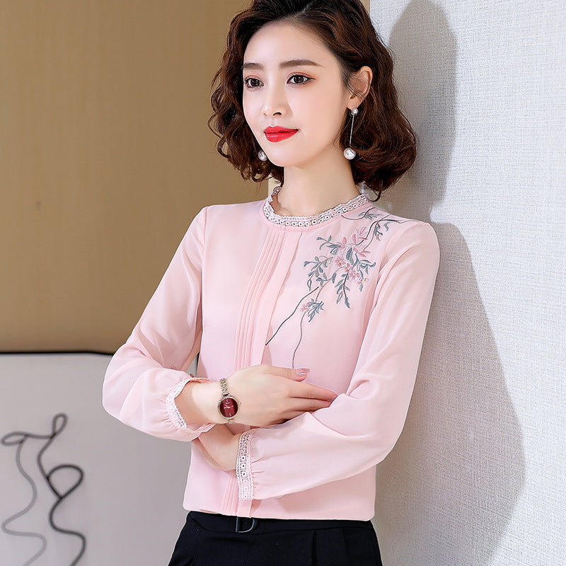 Embroidered Chiffon Shirt Lady Temperament Fashion