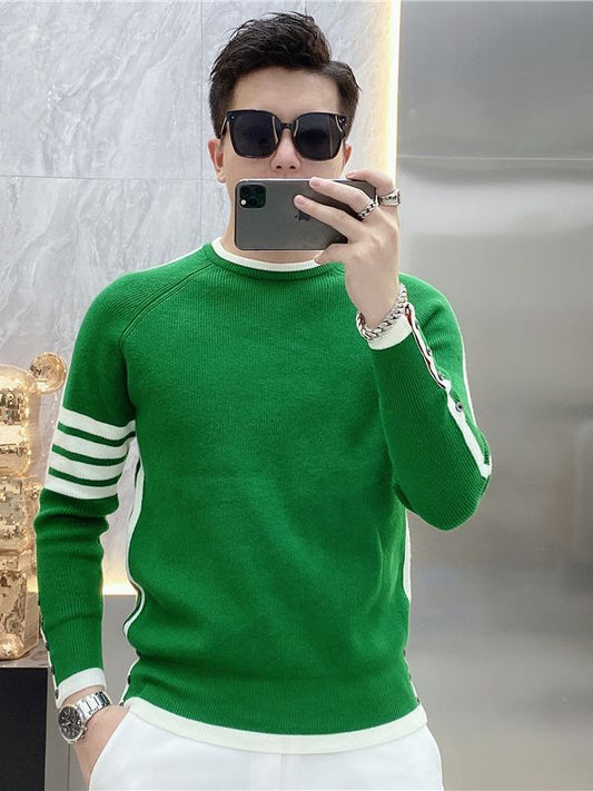 Simple All-match Round Neck Pullover Stripe Sweater Youth Fashion Trendy Long-sleeve Sweater Men