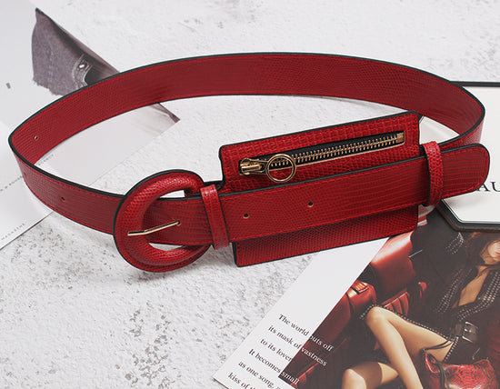 Fashion Stitching Zipper Small Leather Waist Seal